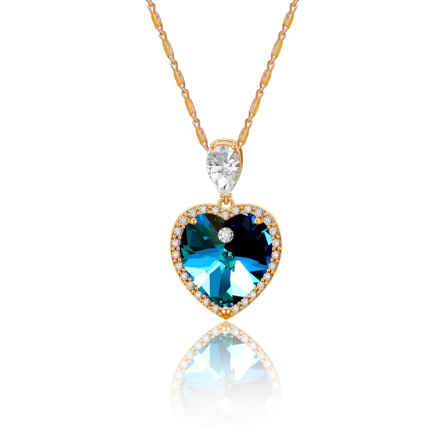 Blue Crystal & 18K Gold Plated Ocean Heart Necklace