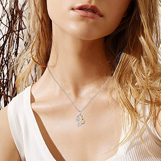 Distance Butterfly Sunflower Necklace for Women S925 Sterling Silver Heart Necklace Jewelry