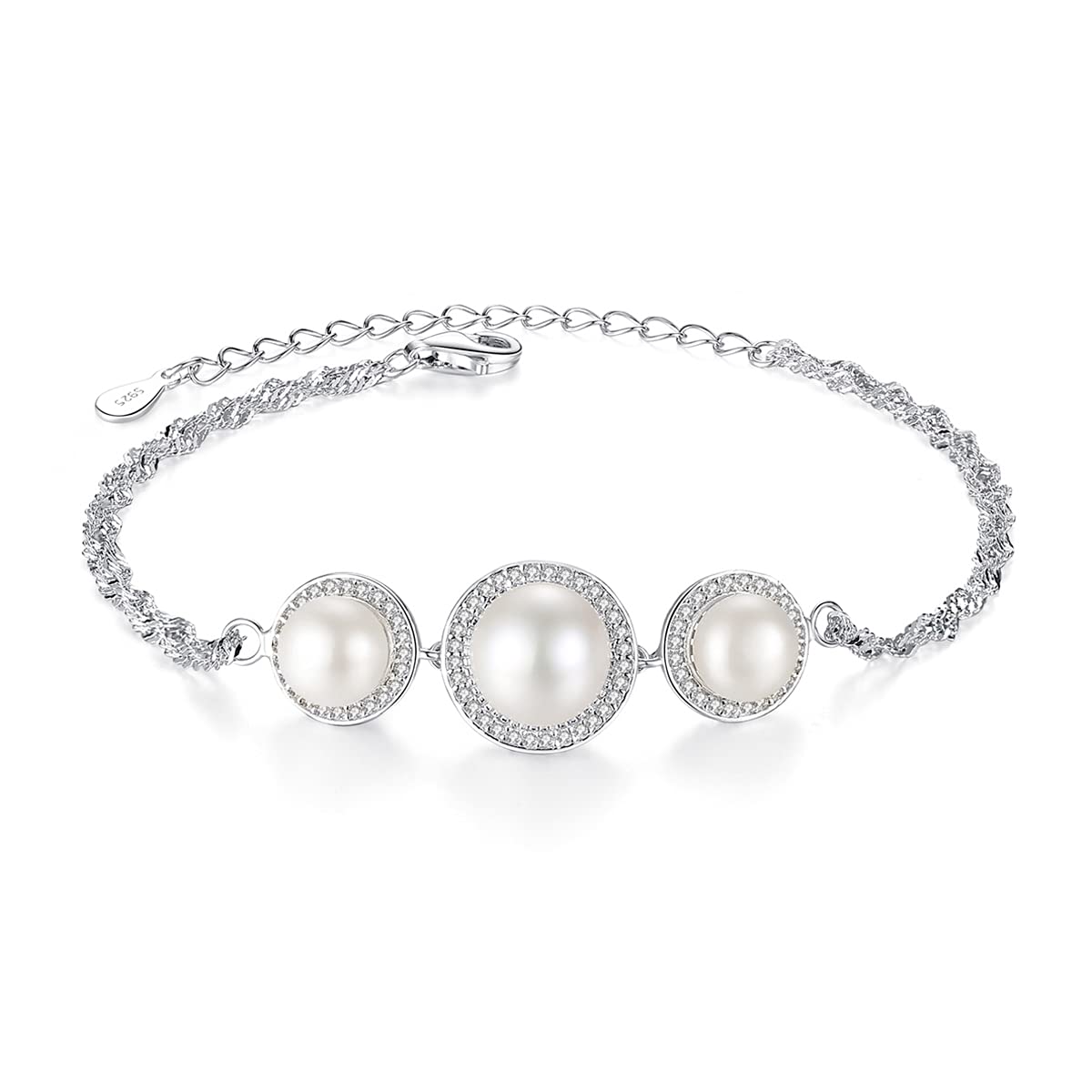 Freshwater Cultured Pearl Bracelet for Women Genuine Pearls Sterling Silver Link Bracelet Length 7”+2"