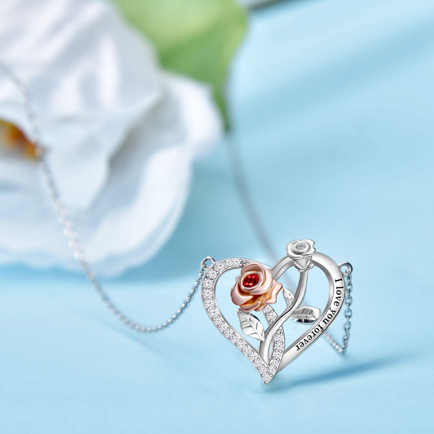 925 Sterling Sliver Two-Tone Rose Heart Necklace