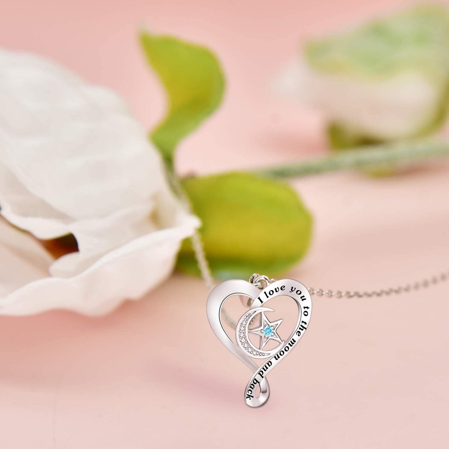 I Love You to The Moon and Back Necklace 925 Sterling Silver Heart Pendant Necklace Jewelry Gifts for Women Mom Wife Girls