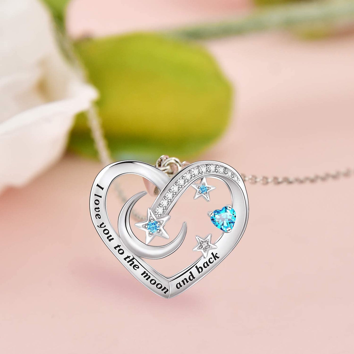I Love You to The Moon and Back Necklace 925 Sterling Silver Heart Pendant Necklace Jewelry Gifts for Women Mom Wife Girls