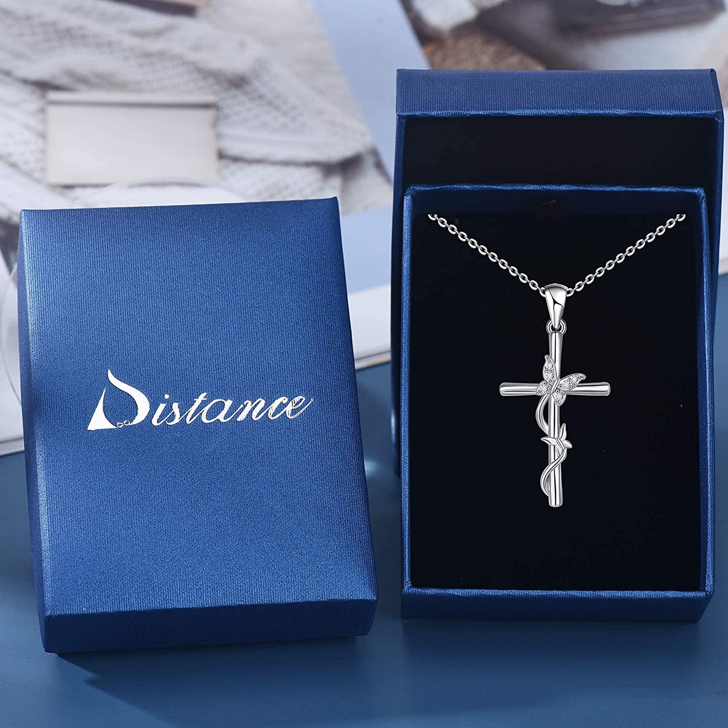 Butterfly Distance Cross Necklace for Women