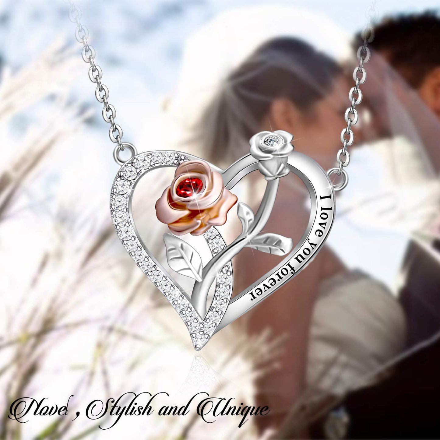 925 Sterling Sliver Two-Tone Rose Heart Necklace