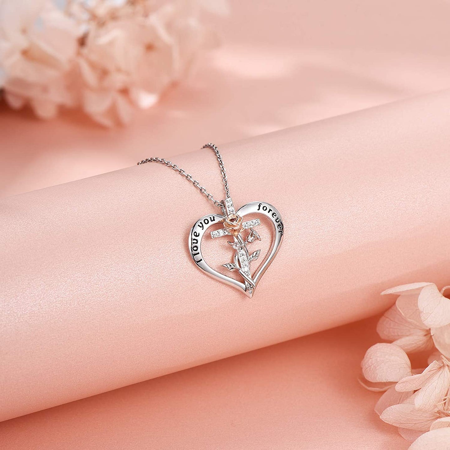925 Sterling Sliver Two-Tone Rose Heart Necklace