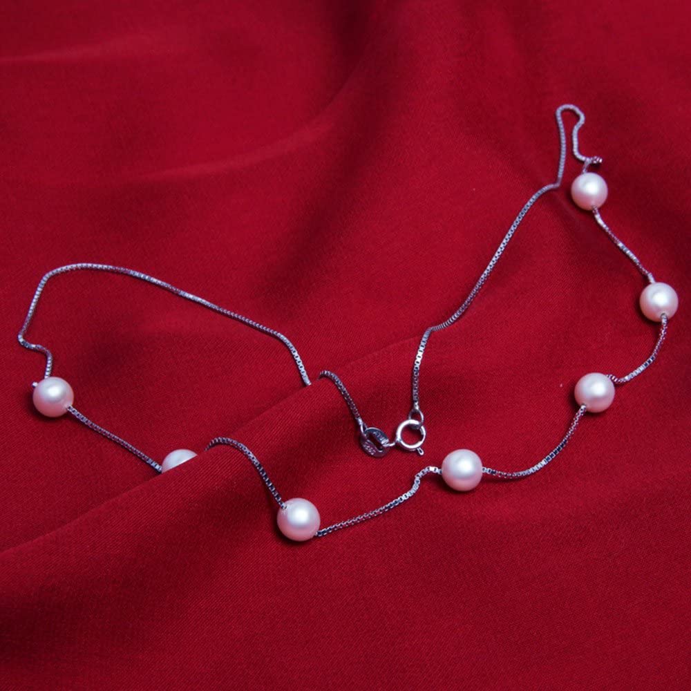 Fine Jewelry Women Gifts Freshwater Cultured White Pearl Bracelet and Necklace 925 Sterling Silver