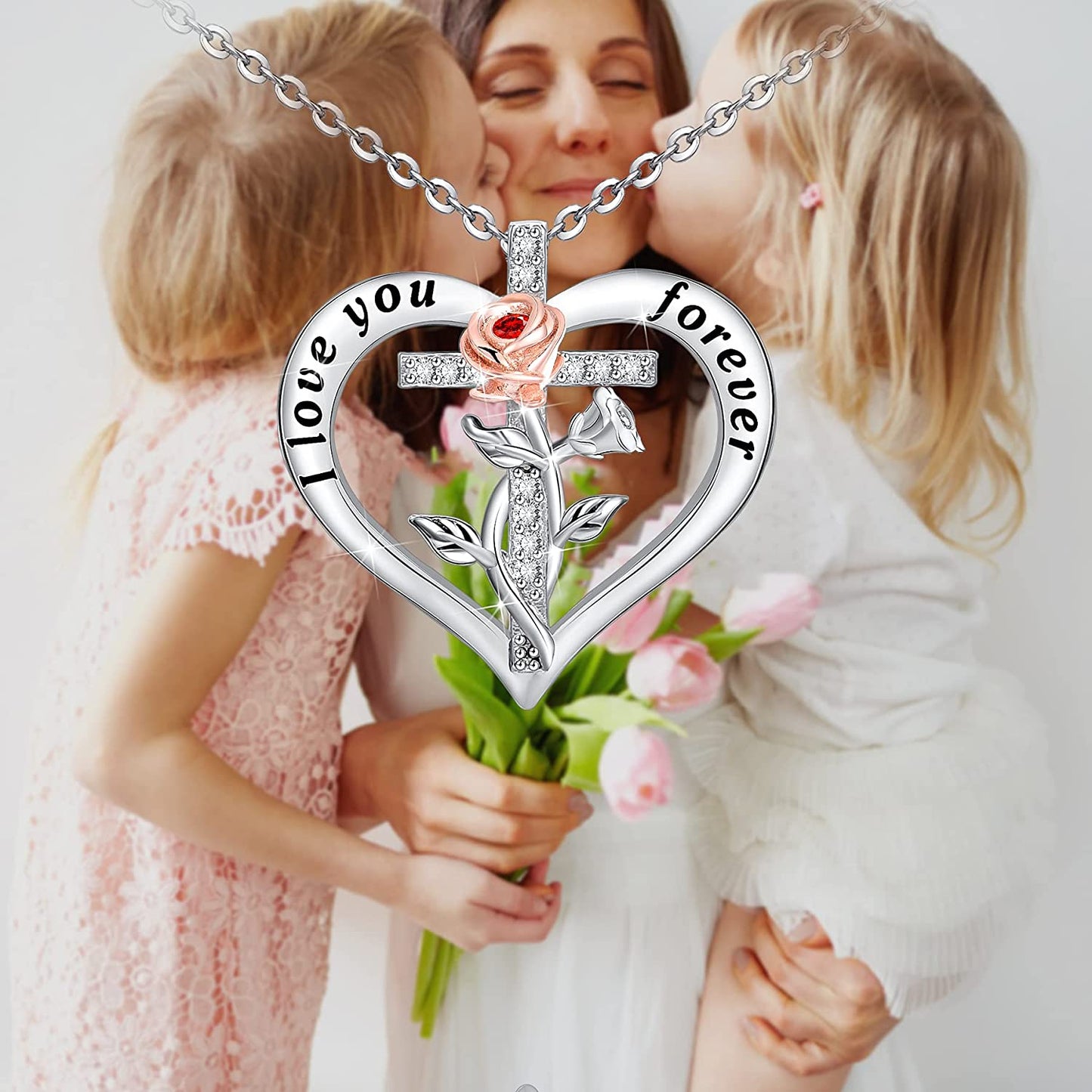 925 Sterling Sliver Two-Tone Rose Heart Necklace