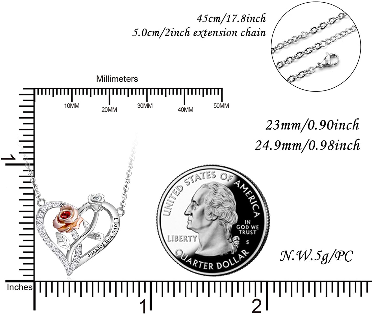 925 Sterling Sliver Two-Tone Rose Heart Necklace