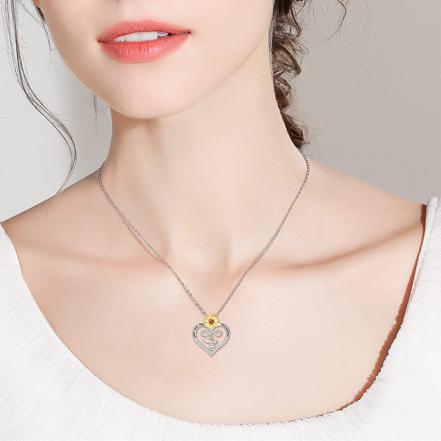 925 Sterling Silver Faith Cross Necklace for Women,You are My Sunshine Sunflower Necklace Jewelry Gifts for Women Wife Girls Mom for Birthday Christmas Day