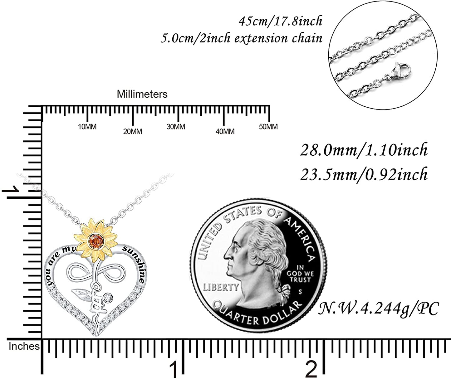 925 Sterling Silver Faith Cross Necklace for Women,You are My Sunshine Sunflower Necklace Jewelry Gifts for Women Wife Girls Mom for Birthday Christmas Day