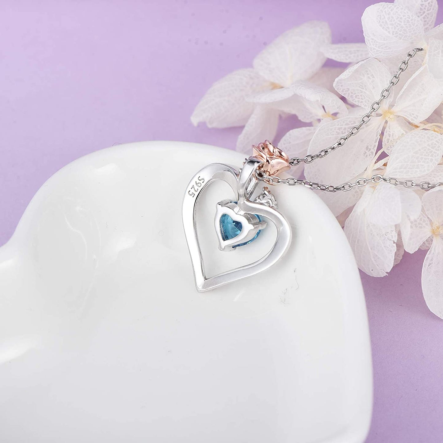 925 Sterling Sliver Two-Tone Rose Heart Necklace