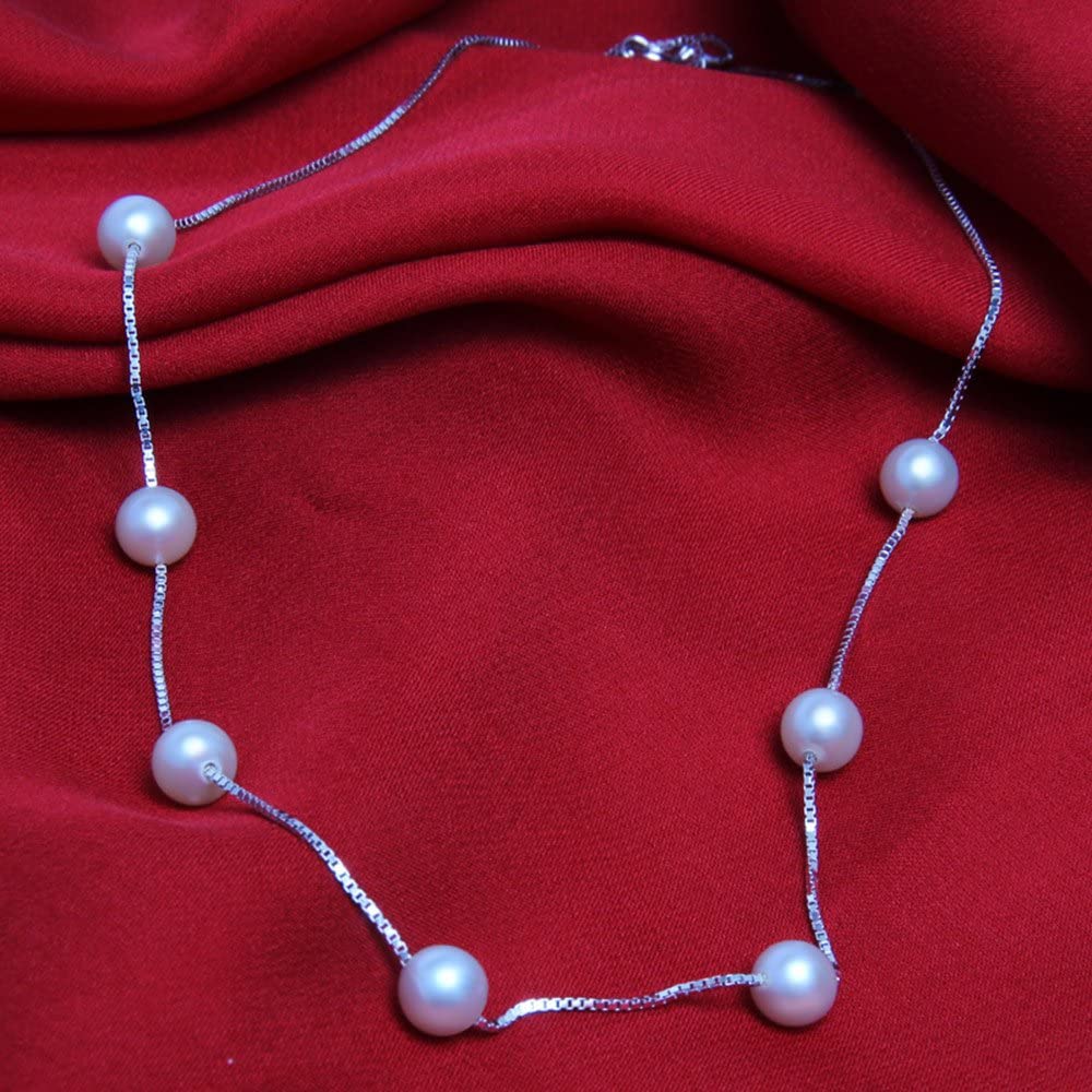 Fine Jewelry Women Gifts Freshwater Cultured White Pearl Bracelet and Necklace 925 Sterling Silver