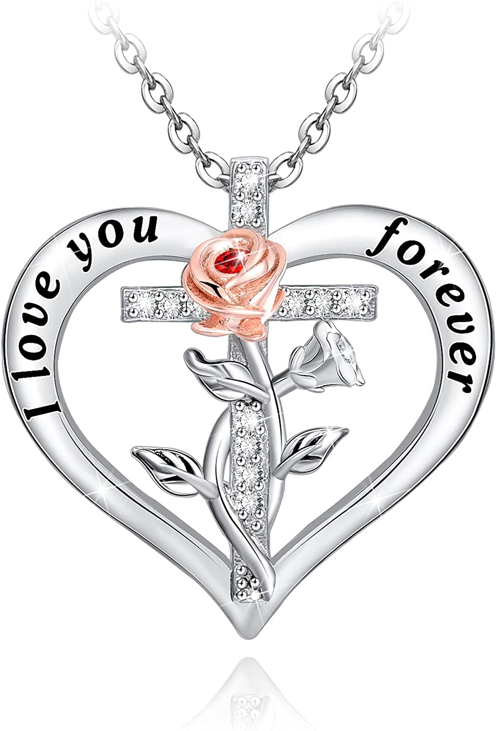 925 Sterling Sliver Two-Tone Rose Heart Necklace