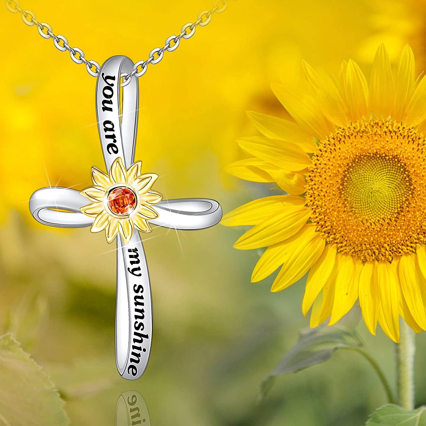 925 Sterling Silver Faith Cross Necklace for Women,You are My Sunshine Sunflower Necklace Jewelry Gifts for Women Wife Girls Mom for Birthday Christmas Day
