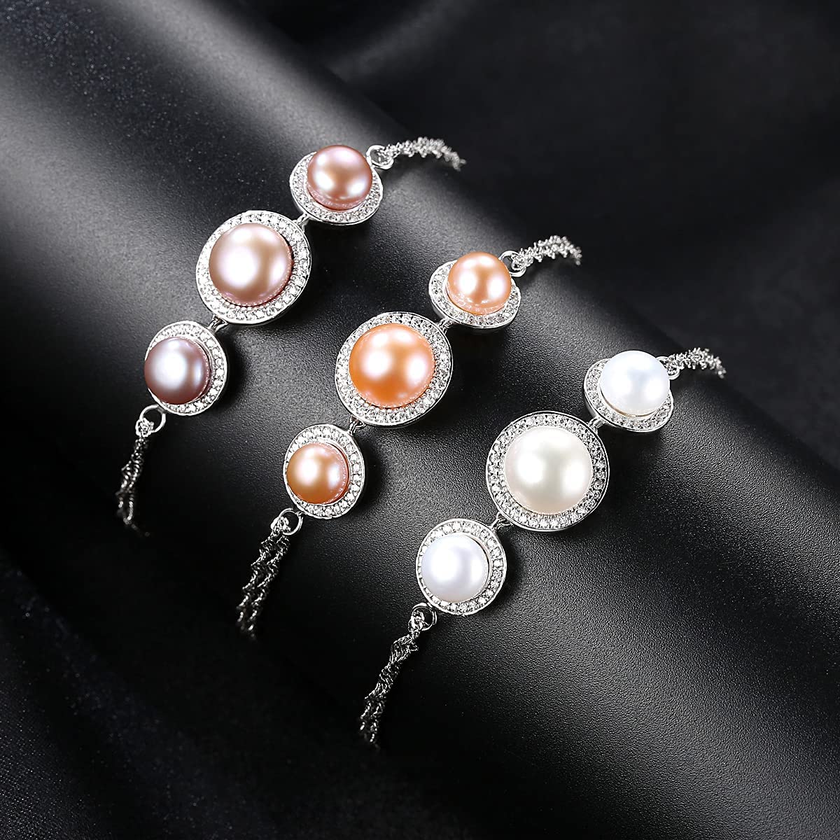 Freshwater Cultured Pearl Bracelet for Women Genuine Pearls Sterling Silver Link Bracelet Length 7”+2"