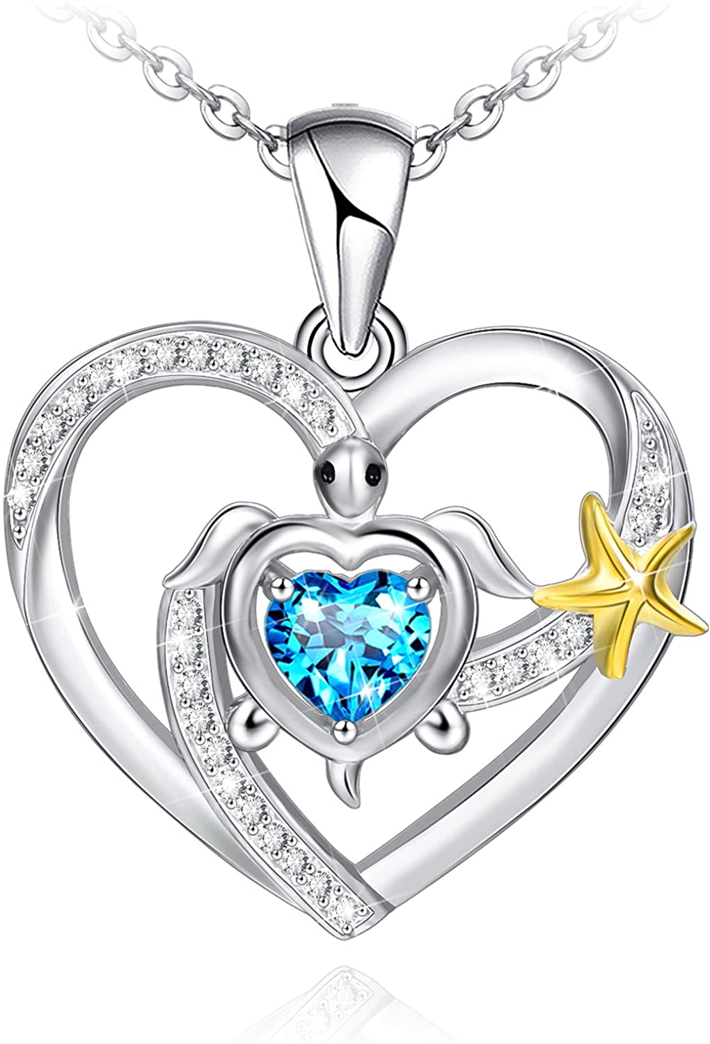 Double Love Heart Necklace for Women 925 Sterling Silver Ocean Spray Sea Turtle Pendant Necklace Birthday Gifts for Daughter Girls Wife