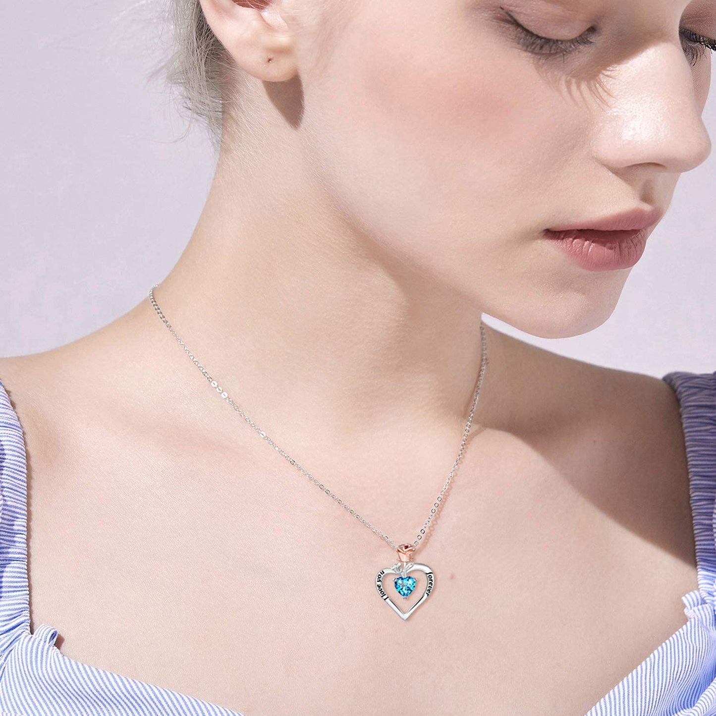 925 Sterling Sliver Two-Tone Rose Heart Necklace