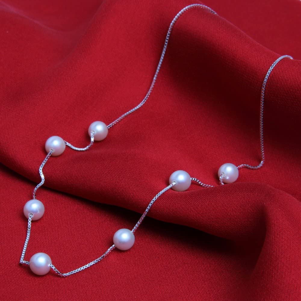 Fine Jewelry Women Gifts Freshwater Cultured White Pearl Bracelet and Necklace 925 Sterling Silver