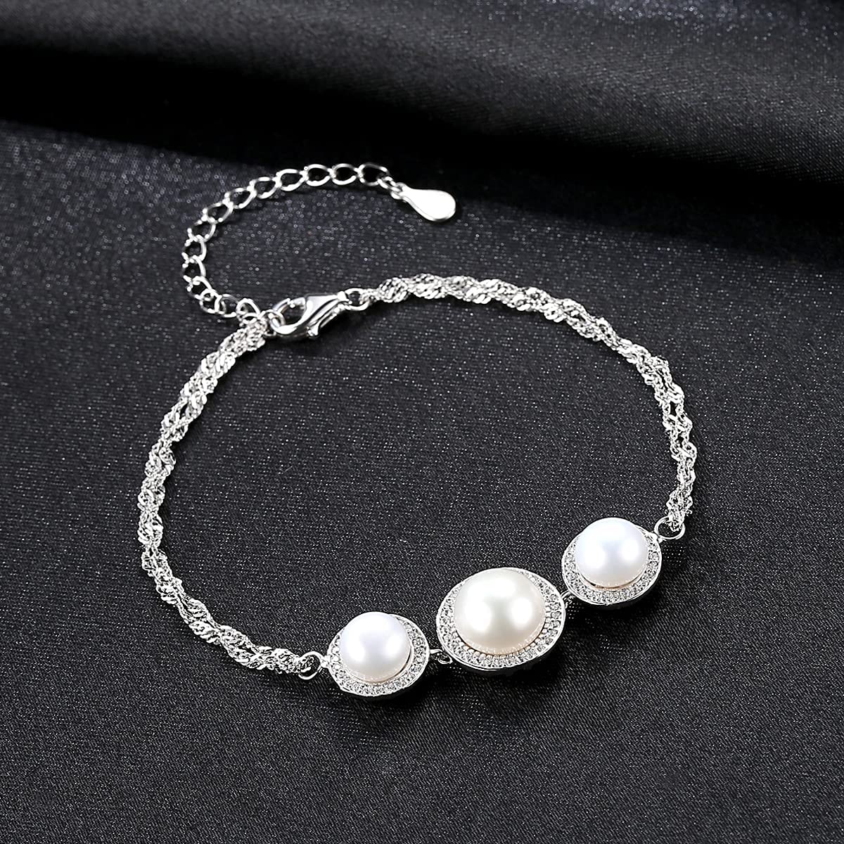 Freshwater Cultured Pearl Bracelet for Women Genuine Pearls Sterling Silver Link Bracelet Length 7”+2"
