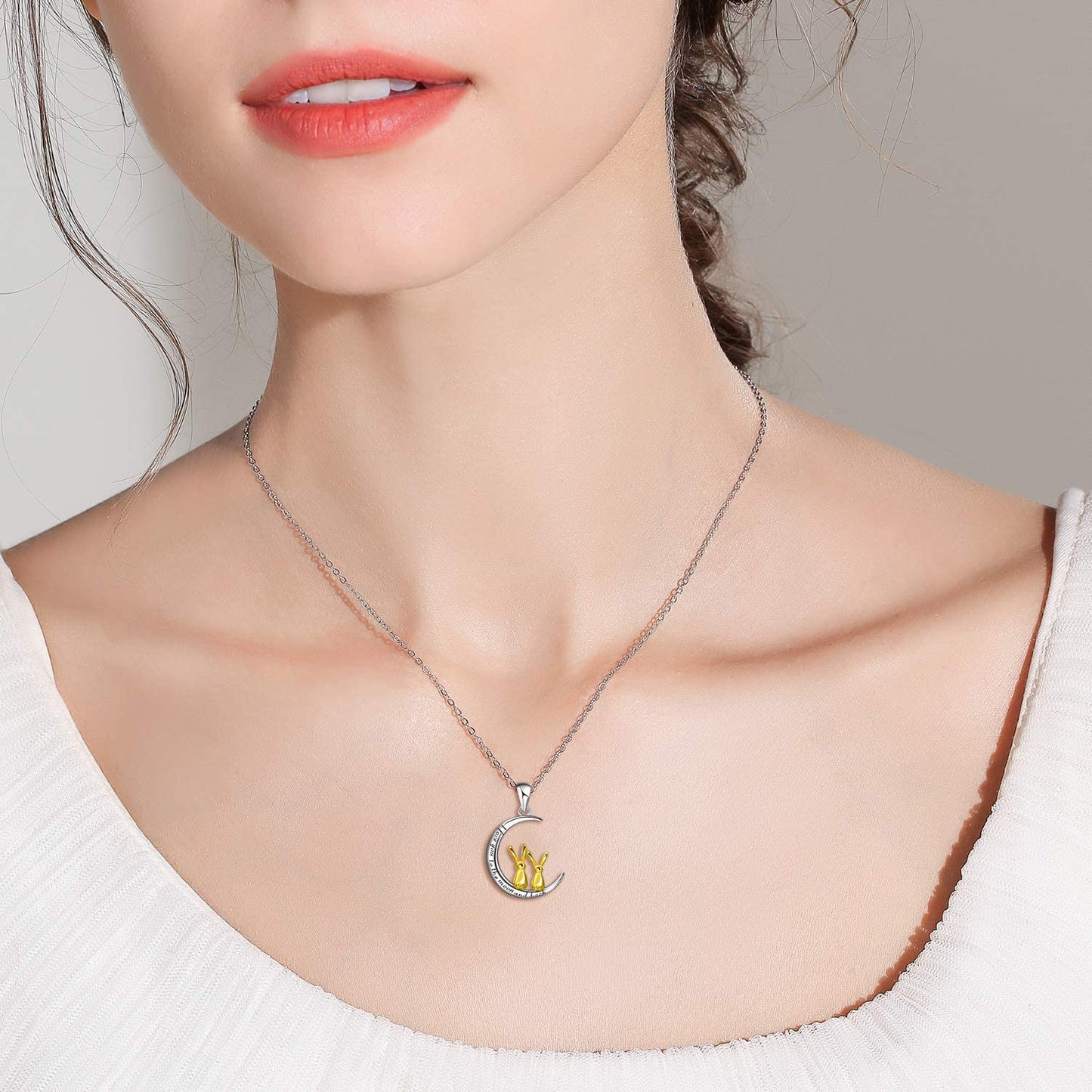 925 Sterling Silver Double Bunny Rabbit Panda Necklace Jewelry Gifts
