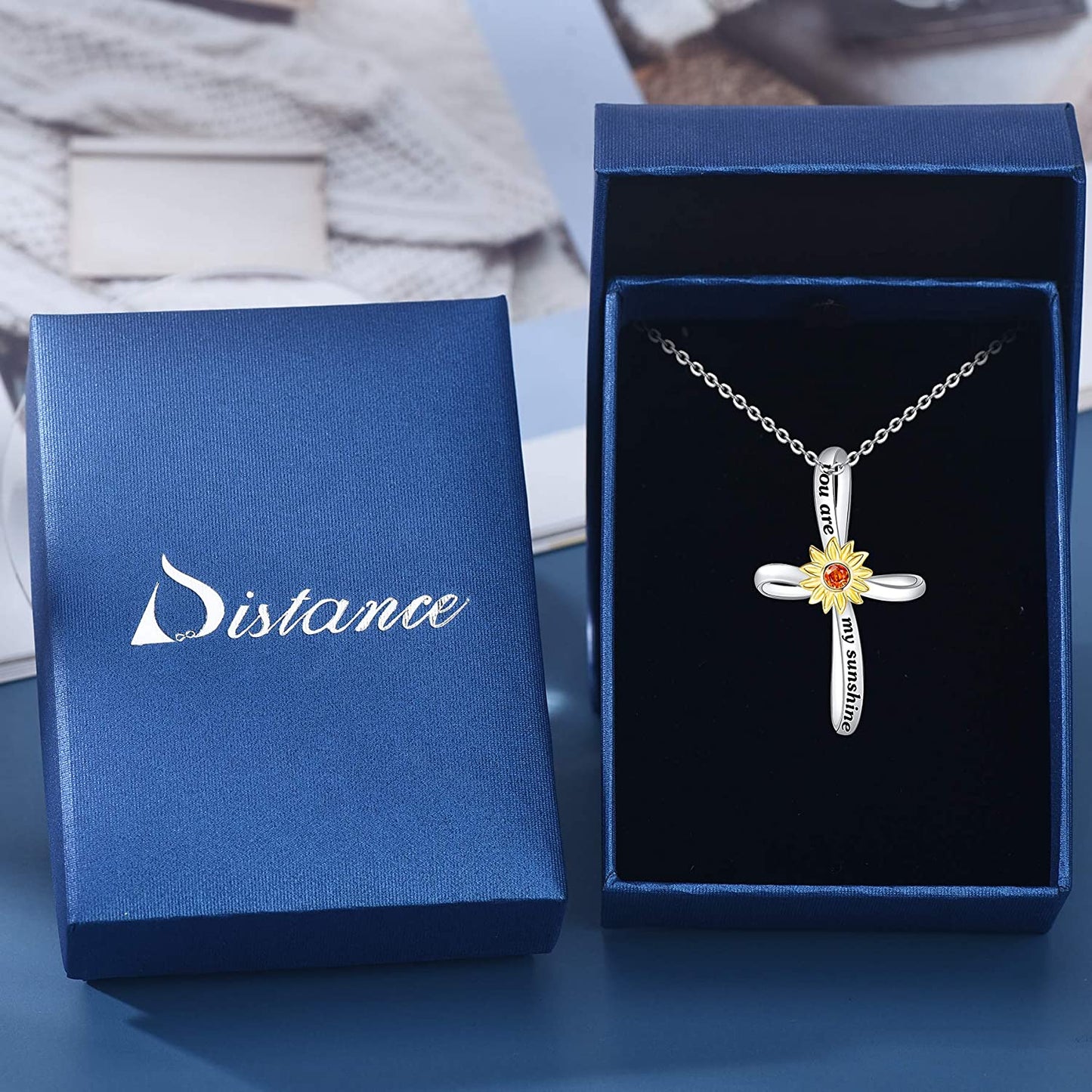 925 Sterling Silver Faith Cross Necklace for Women,You are My Sunshine Sunflower Necklace Jewelry Gifts for Women Wife Girls Mom for Birthday Christmas Day