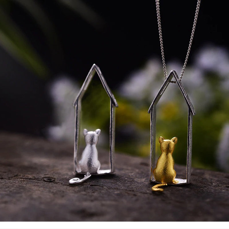 Silver Necklace "Playful cats"