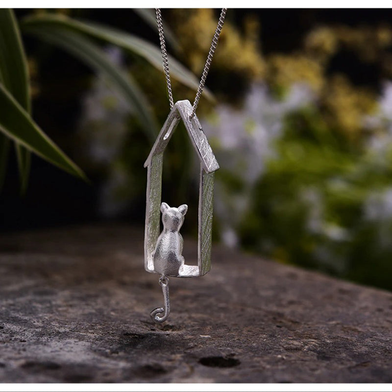 Silver Necklace "Playful cats"