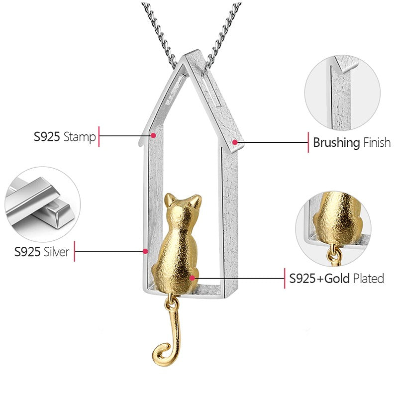 Silver Necklace "Playful cats"