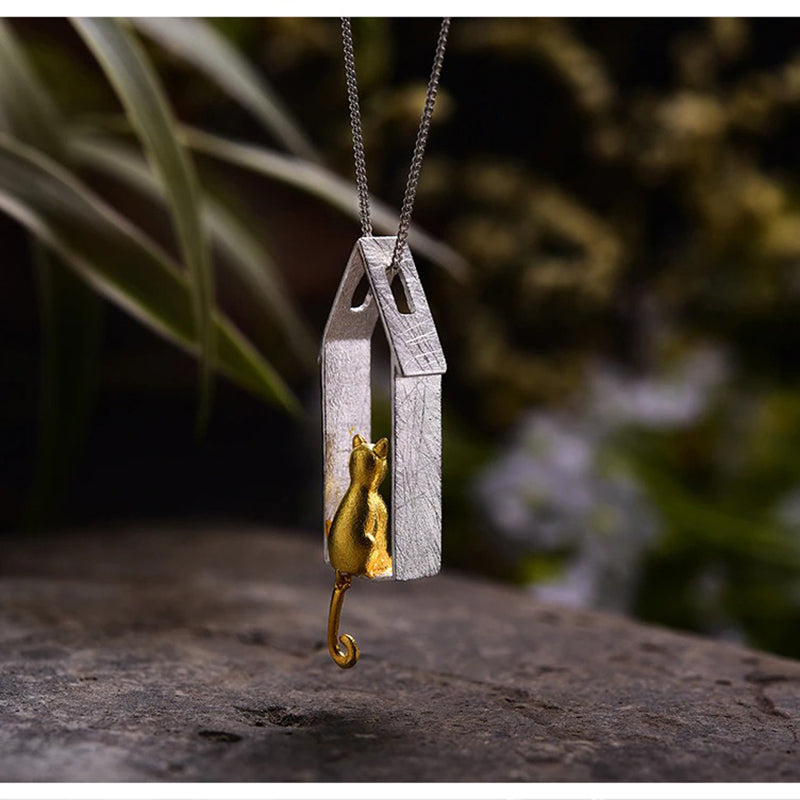 Silver Necklace "Playful cats"