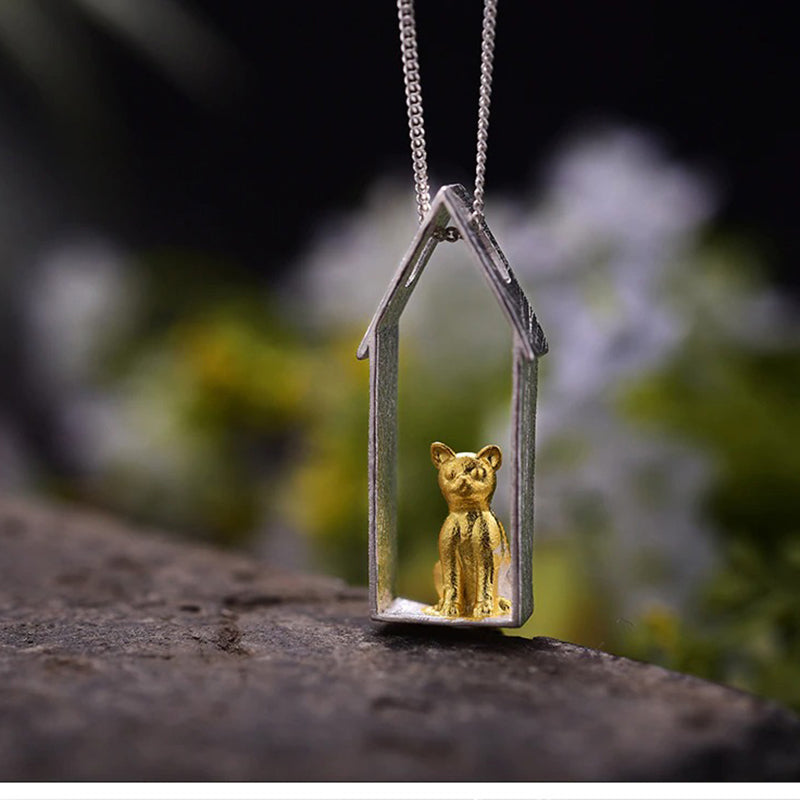 Silver Necklace "Playful cats"