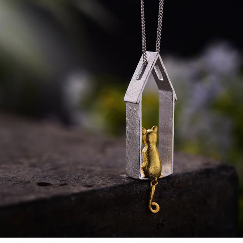 Silver Necklace "Playful cats"