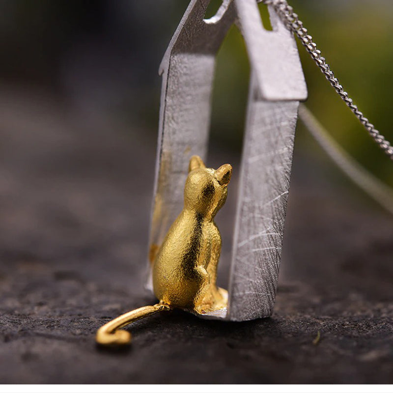 Silver Necklace "Playful cats"