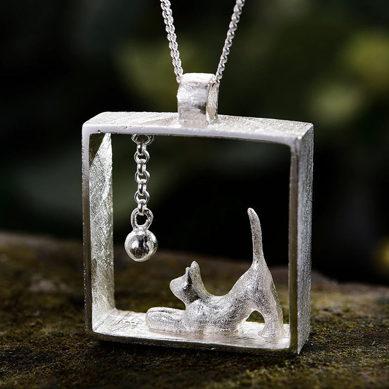 925 Silver Necklace "Playful cats"