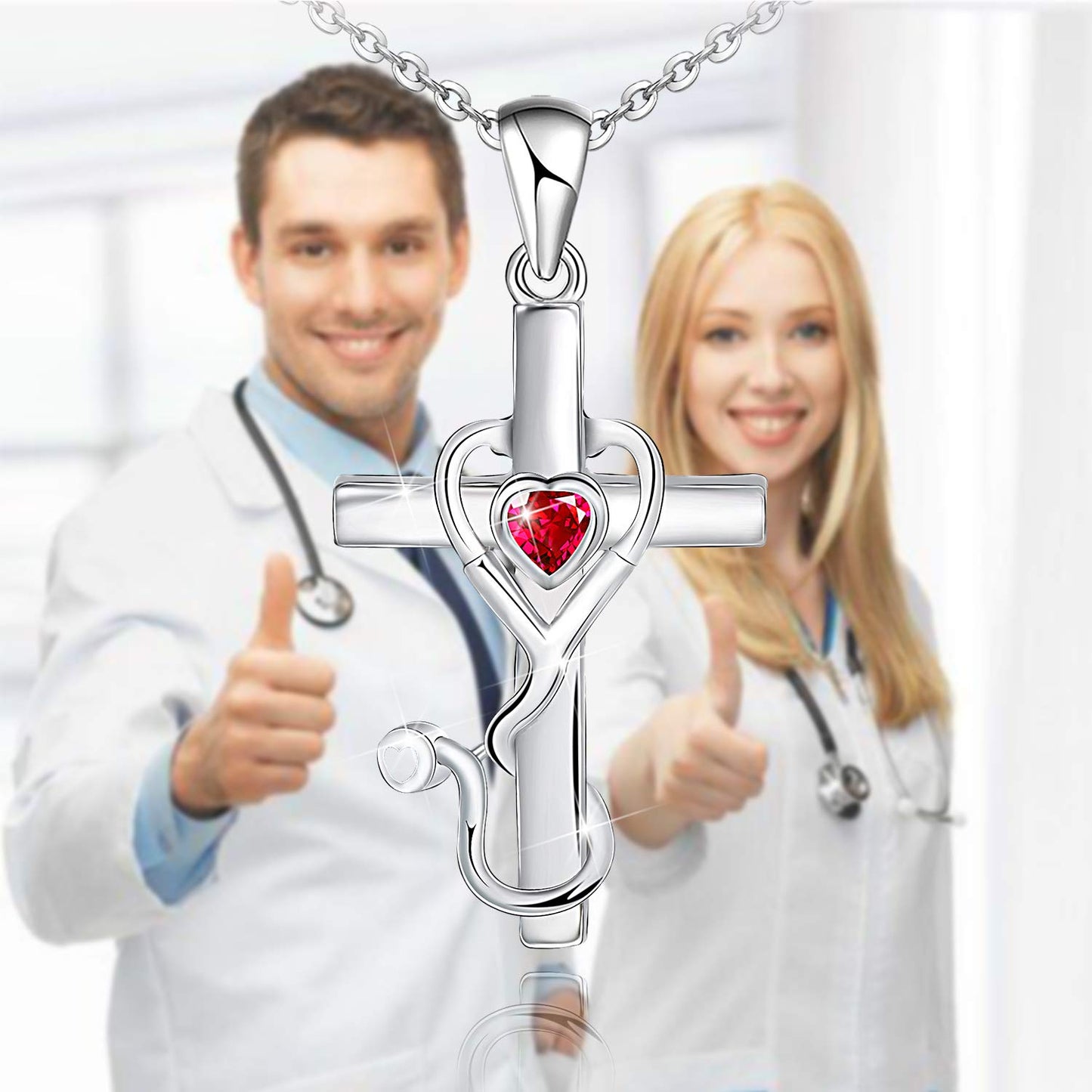 Cross Medical Stethoscope Pendant Necklace