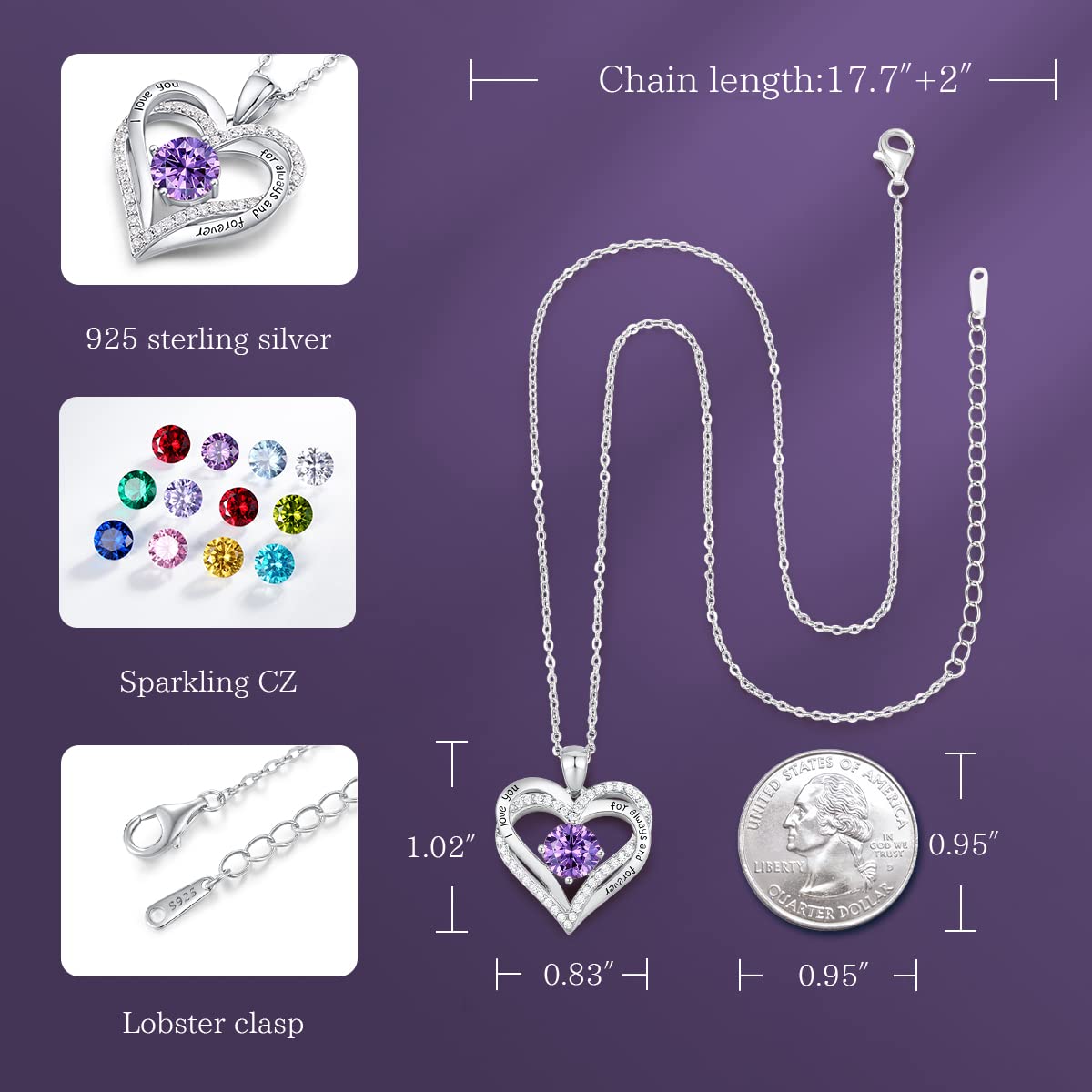 🎄The Last 3 Days 45% Off🎄Forever Love Heart Birthstone Pendant Necklaces