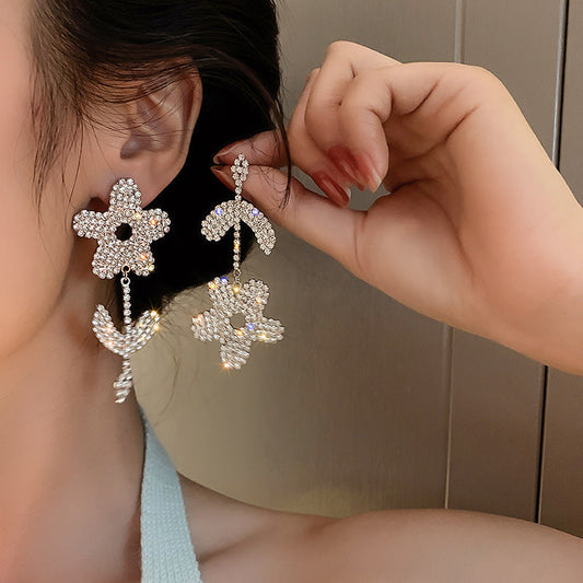 925 Silver Asymmetric Flower Earrings