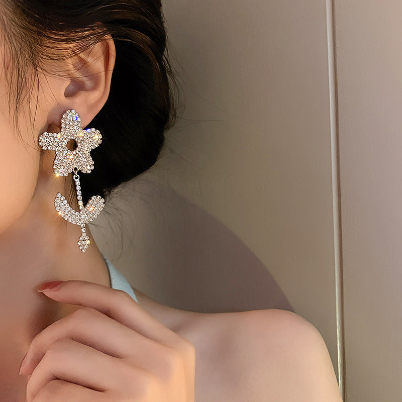 925 Silver Asymmetric Flower Earrings