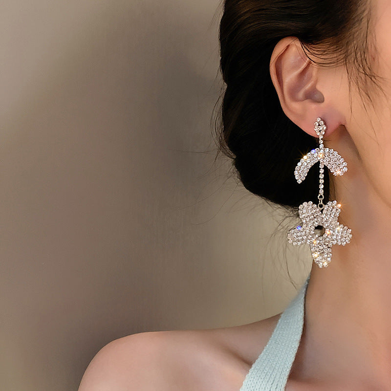 925 Silver Asymmetric Flower Earrings