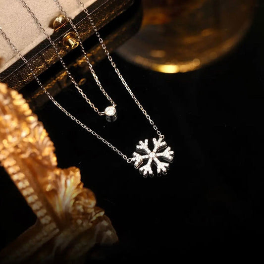 925 Silver Double Snowflake Necklace