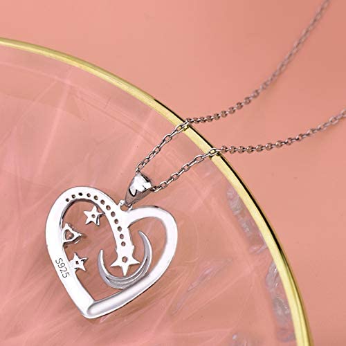 I Love You to The Moon and Back Necklace 925 Sterling Silver Heart Pendant Necklace Jewelry Gifts for Women Mom Wife Girls