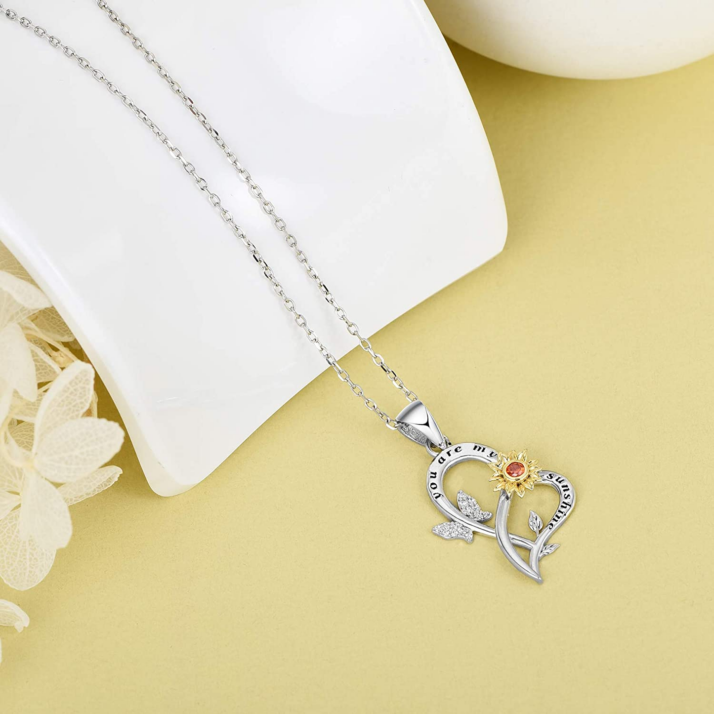 Distance Butterfly Sunflower Necklace for Women S925 Sterling Silver Heart Necklace Jewelry