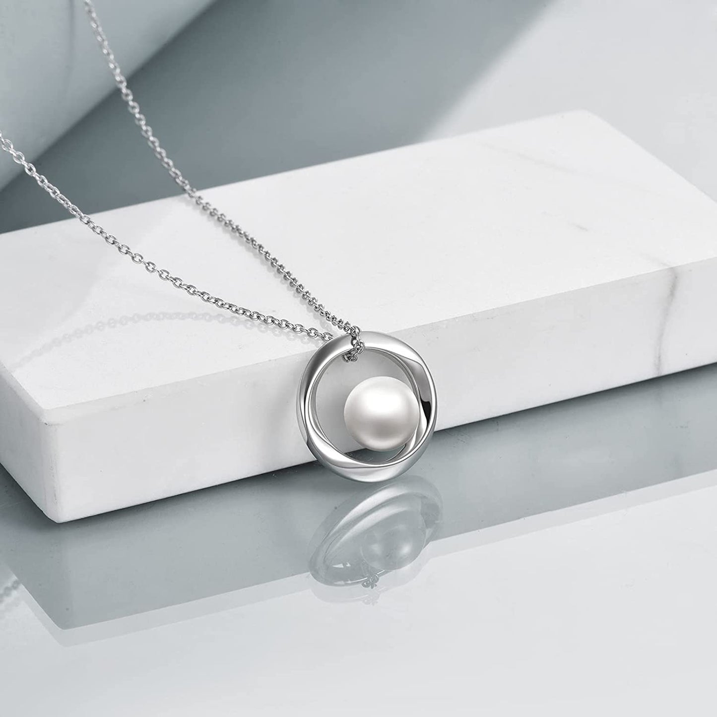 Pearl Necklace Sterling Silver Pearl Pendant Necklace Jewelry for Girls Women