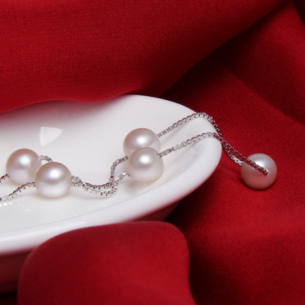 Fine Jewelry Women Gifts Freshwater Cultured White Pearl Bracelet and Necklace 925 Sterling Silver