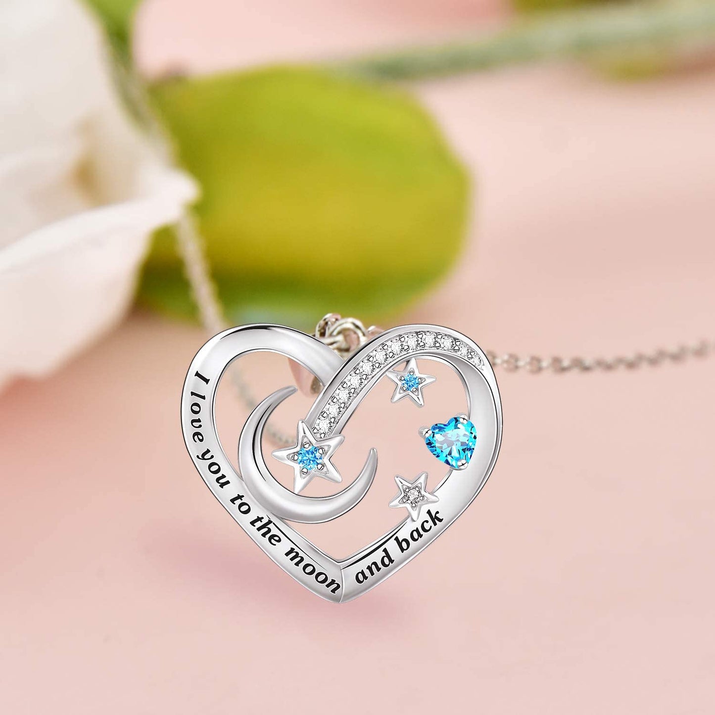 I Love You to The Moon and Back Necklace 925 Sterling Silver Heart Pendant Necklace Jewelry Gifts for Women Mom Wife Girls