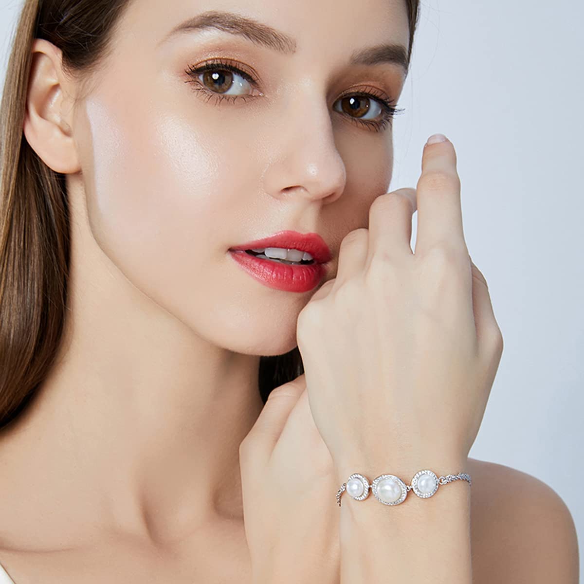 Freshwater Cultured Pearl Bracelet for Women Genuine Pearls Sterling Silver Link Bracelet Length 7”+2"