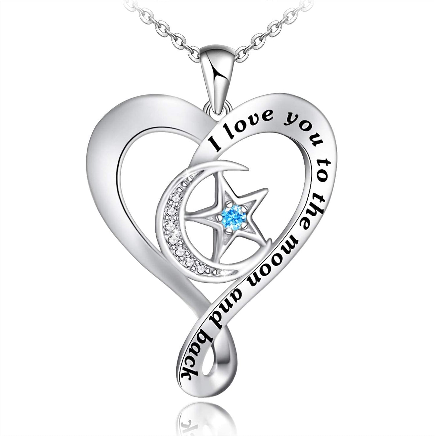 I Love You to The Moon and Back Necklace 925 Sterling Silver Heart Pendant Necklace Jewelry Gifts for Women Mom Wife Girls