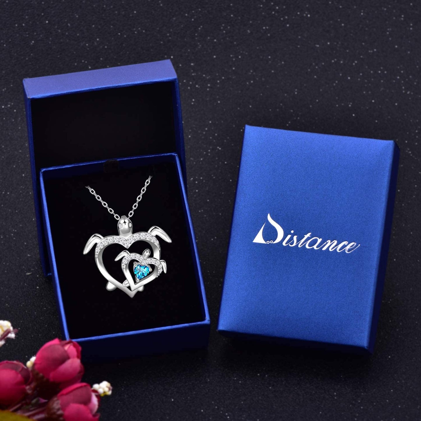 Health and Longevity Mom and Baby Sea Turtle Pendant Necklace for Women 925 Sterling Silver Love Heart Jewelry Gifts for Women Girls Mother Wife