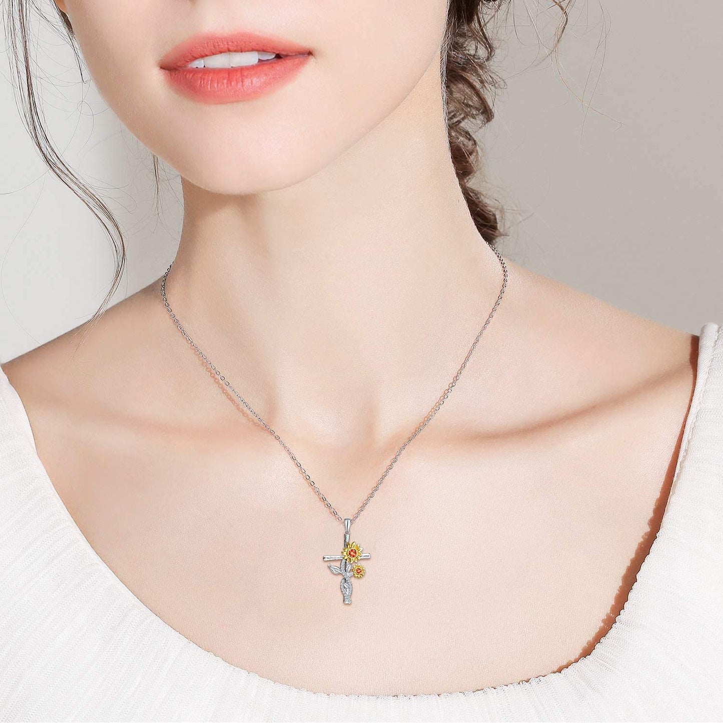 925 Sterling Silver Faith Cross Necklace for Women,You are My Sunshine Sunflower Necklace Jewelry Gifts for Women Wife Girls Mom for Birthday Christmas Day