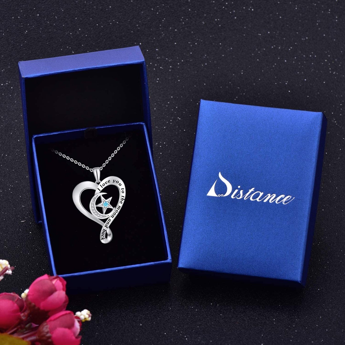 I Love You to The Moon and Back Necklace 925 Sterling Silver Heart Pendant Necklace Jewelry Gifts for Women Mom Wife Girls