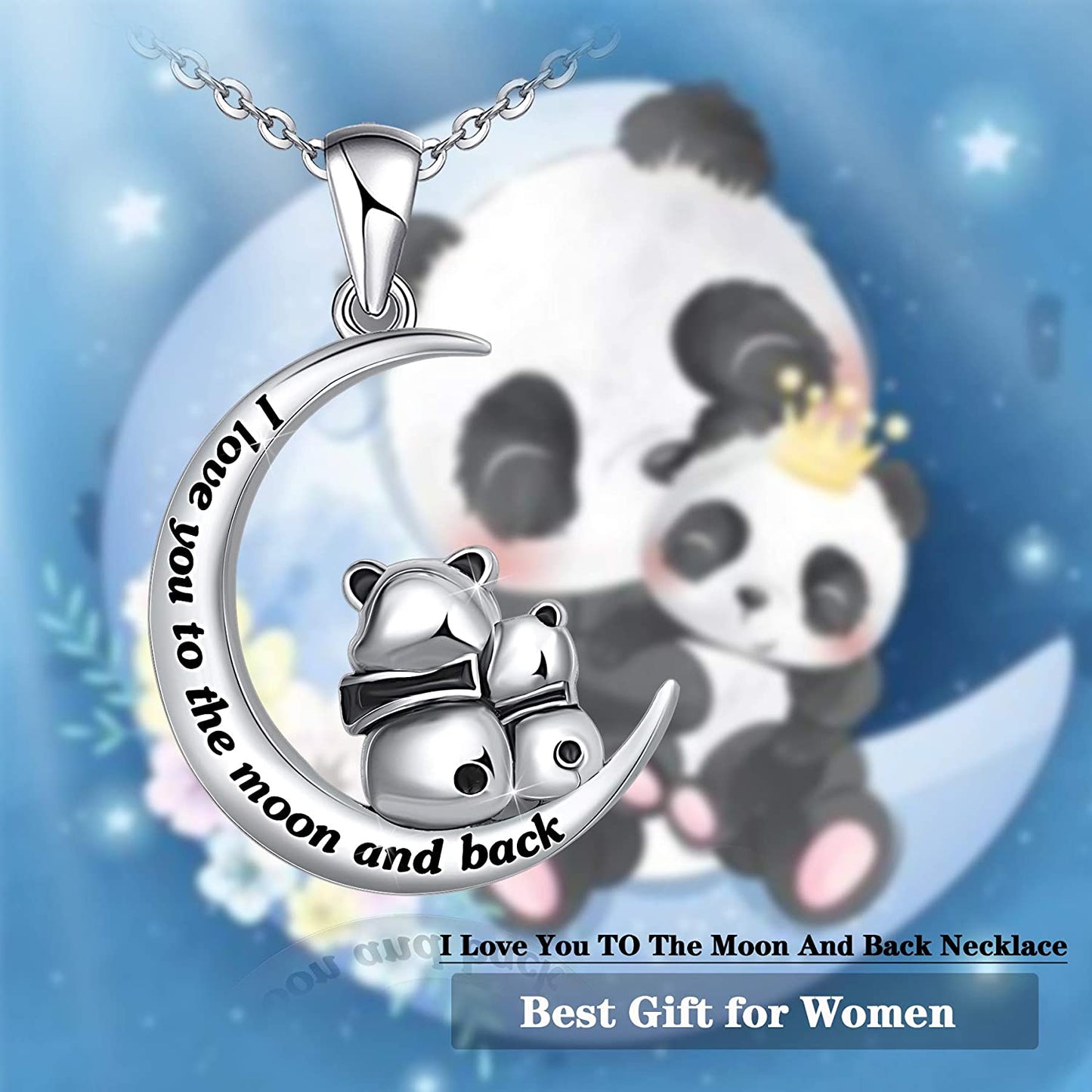 I Love You to The Moon and Back Necklace for Women,925 Sterling Silver Double Bunny Rabbit Panda Necklace Jewelry Gifts for Women Mom Daughter Wife Girls